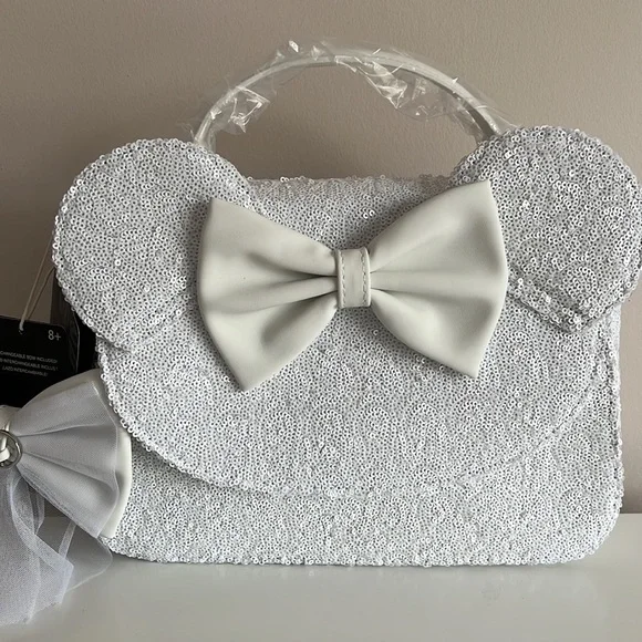 NEW SET Loungefly Minnie Mouse Sequin Wedding Crossbody Bag and wallet - Picture 15 of 16